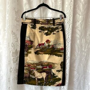 Vintage 1990's Western Print Midi Skirt!